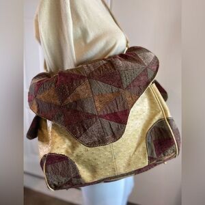 Ferris & Mor USA~Ostrich Embossed~Patchwork Accent~Fold Over Close~Crossbody Bag